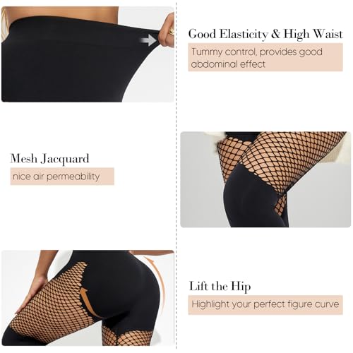 Women's High Waisted Fishnet Seamless Tights for Workouts