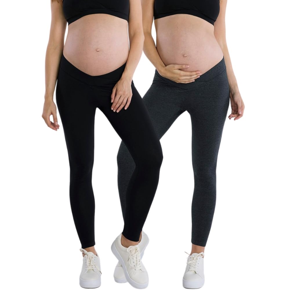 Maternity Leggings for Bump Start - 2 Pack Under Belly