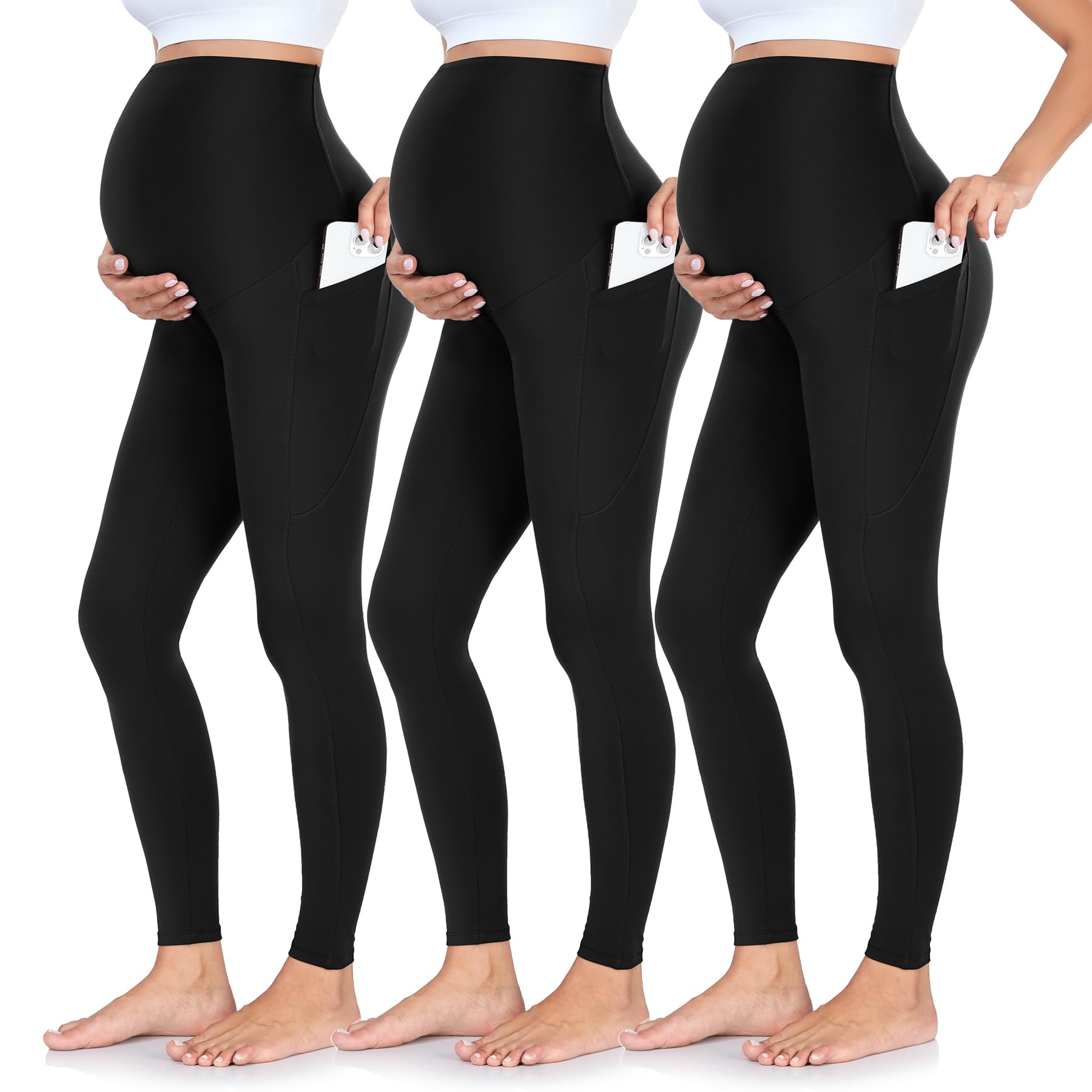 Maternity Leggings with Pockets for Women (3 Pack)