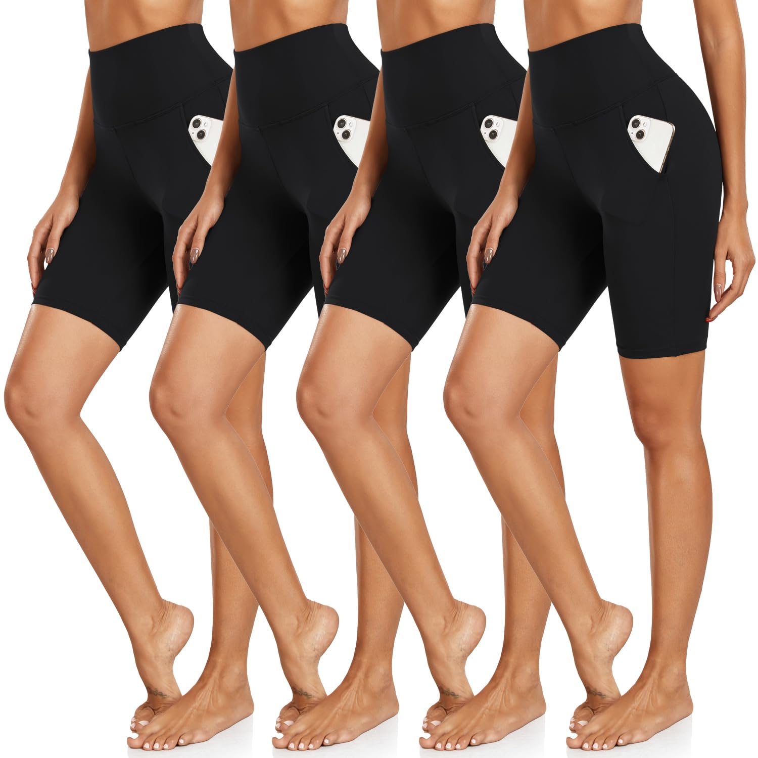 High Waisted Pocket Biker Shorts for Women - Tummy Control Running Shorts